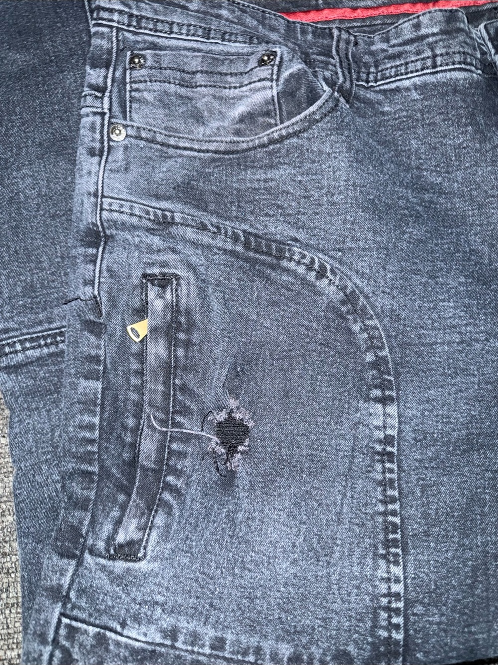 Men’s Moto Biker Distressed Black Jeans 42x32 Utility Cargo Jeans - Picture 10 of 14